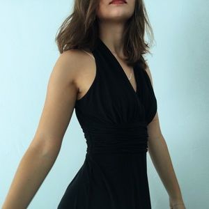 black v neck bridesmaid dress